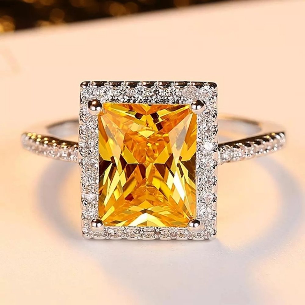 Champagne Cubic Zirconia Wedding White Gold Ring - Picture 5 of 6